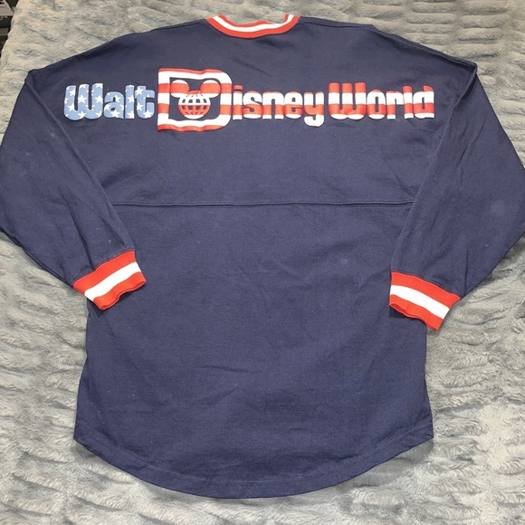 Spirit Jersey DIsneyland USA Americana Flag Blue Long Sleeve Shirt Adult sz S - Picture 2 of 10